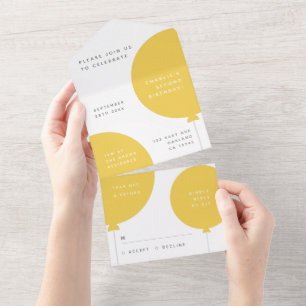 Invitation Tout En Un Ballotte d'anniversaire Mustard Jaune Parti Scandi