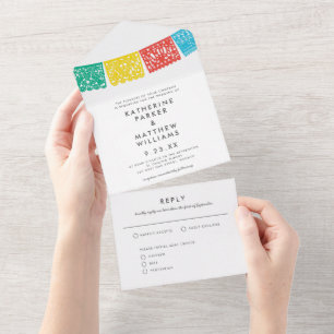 Invitation Tout En Un Bannière Mariage Papel Picado moderne