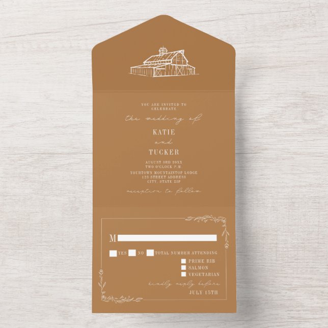 Invitation Tout En Un Barn Rustic Goldenrod Wedding RSVP (À l'intérieur)