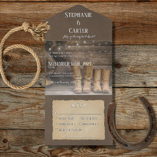 Invitation Tout En Un Barne & Bottes Russe Cowboy Dîner Occidental
