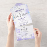 Invitation Tout En Un Bat mitzvah Purple Aquarelle Silver Script Party<br><div class="desc">Soyez fier, réjouissez-vous et présentez cette étape importante de votre Bat mitzvah préféré ! Envoyez cette magnifique invitation tout-en-un moderne et personnalisée pour un événement à retenir. Un arrière - plan d'aquarelle violet clair, des points de parties scintillant et des scripts de typographie superposent un d'aquarelle. Ce produit tout-en-un est...</div>