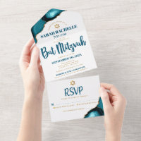 Bat Mitzvah Turquoise Agate Script Gras Moderne