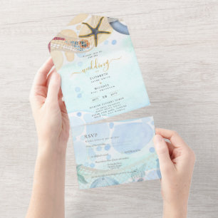 Invitation Tout En Un Beach Coastal Wedding Inviter RSVP Menu Details