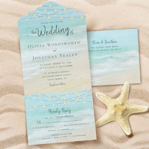 Invitation Tout En Un Beach String Lights Ocean Mariage