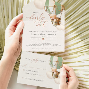 Invitation Tout En Un Bear Balloons Baby shower Tous en une invitation