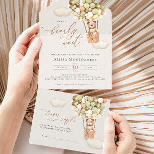 Invitation Tout En Un Bear Balloons Baby shower Tous en une invitation