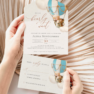 Invitation Tout En Un Bear Balloons Baby shower Tous en une invitation
