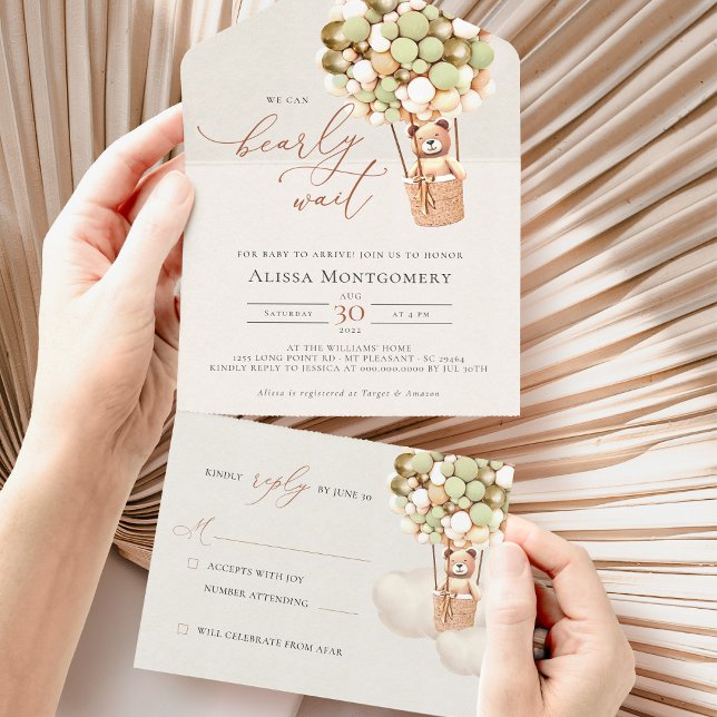Invitation Tout En Un Bear Balloons Baby shower Tous en une invitation (Créateur téléchargé)