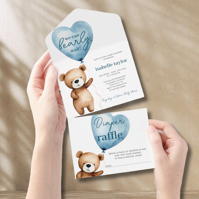 Invitation Tout En Un Bear Balloons Baby shower Tous en une invitation (Bear Balloons Baby Shower All In One Invitation)