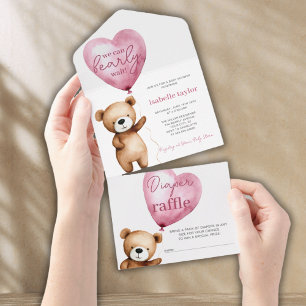 Invitation Tout En Un Bear Balloons Baby shower Tous en une invitation