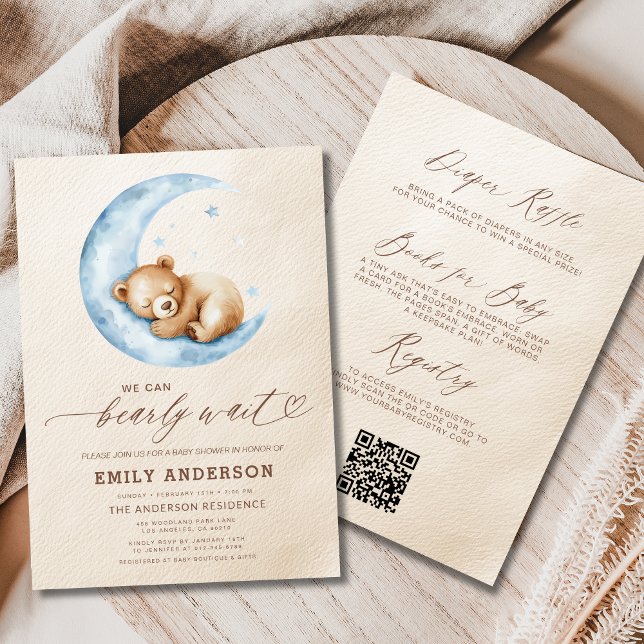 Invitation Tout en un Bearly Wait Blue Boy Baby shower (Créateur téléchargé)