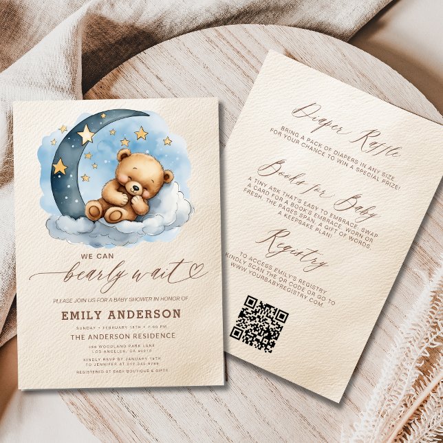 Invitation Tout en un Bearly Wait Blue Boy Baby shower (Créateur téléchargé)