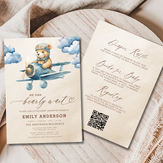 Invitation Tout en un Bearly Wait Blue Boy Baby shower (Créateur téléchargé)