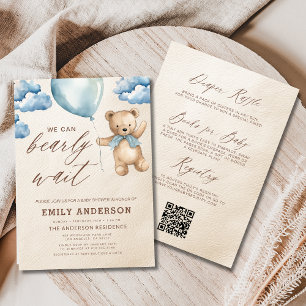 Invitation Tout en un Bearly Wait Blue Boy Baby shower
