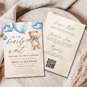 Invitation Tout en un Bearly Wait Blue Boy Baby shower