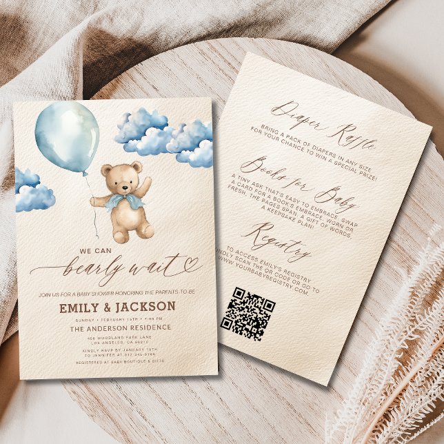 Invitation Tout en un Bearly Wait Blue Boy Baby shower (Créateur téléchargé)