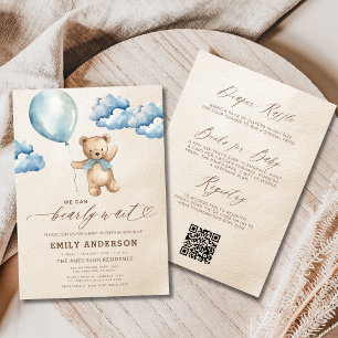 Invitation Tout en un Bearly Wait Blue Boy Baby shower