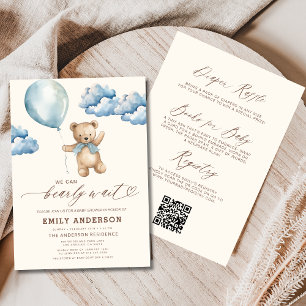 Invitation Tout en un Bearly Wait Blue Boy Baby shower