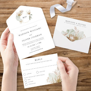 Invitation Tout En Un Beau Boho Botanical Monogram Mariage