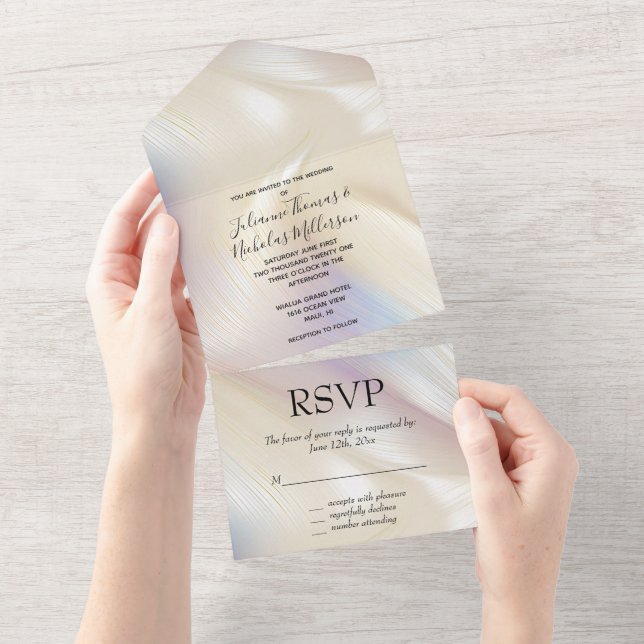 Invitation Tout En Un Beau Lavender Ivory Pearl Mariage (Déchirure)