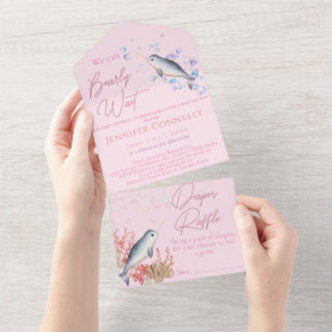 Invitation Tout En Un Beau océan Narwhal coquillages bulles Baby shower