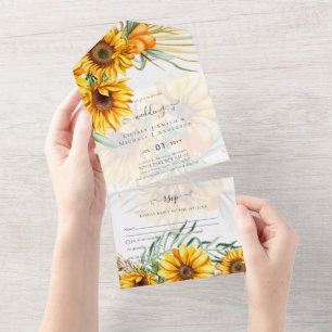 Invitation Tout En Un Beau tournesol rustique Pampas Mariage en herbe