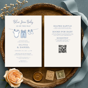 Invitation Tout en Un Bébé au Jean Bleu Shower pour Futurs Pa