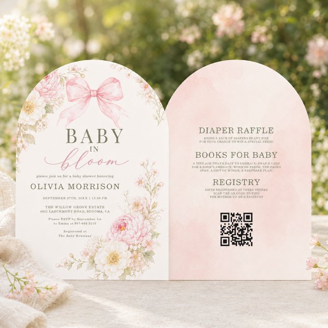 Invitation Tout en Un Bébé en Fleur Rose Ruban Shower (Créateur téléchargé)