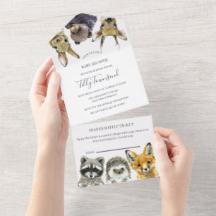 Invitation Tout En Un Bébé Fête de Naissance Animaux de la Forêt