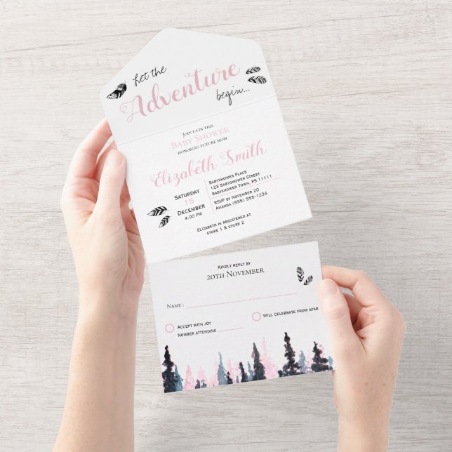 Invitation Tout En Un Bébé fille Rustique aventure bébé douche (Déchirure)