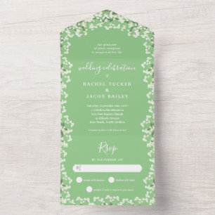 Invitation Tout En Un Bébé's Breath on Sage Green Floral Spring Wedding