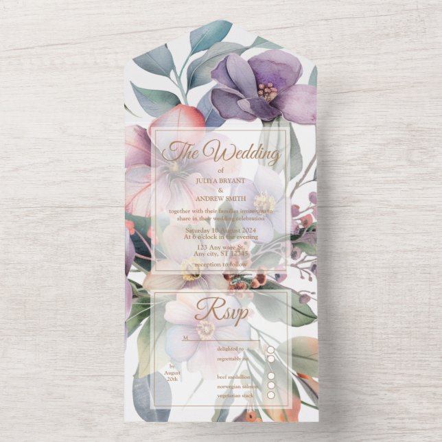 Invitation Tout En Un Belle aquarelle mariage (À l'intérieur)