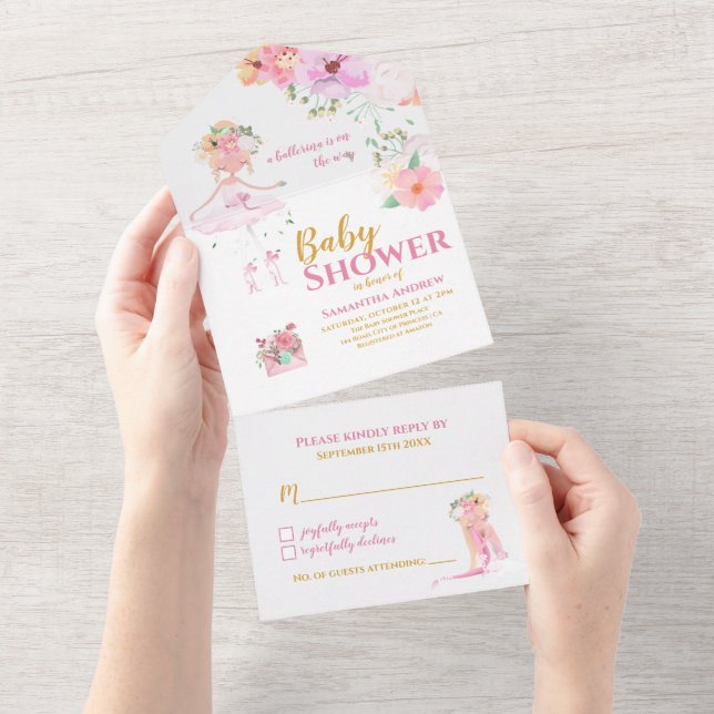 Invitation Tout En Un Belle Ballerina C'est un Baby shower fille tout de (Déchirure)