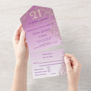 Invitation Tout En Un Belle Falling Rose Gold Parties scintillant 21e an