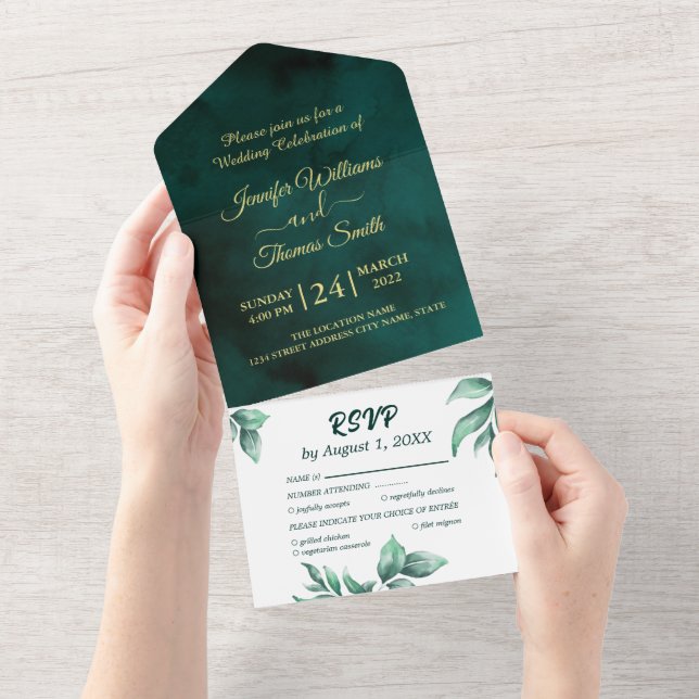 Invitation Tout En Un Belle mariage verte et blanche (Déchirure)