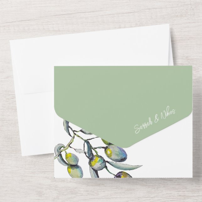 Invitation Tout En Un Belle Olive Branche Aquarelle Art (Verso)