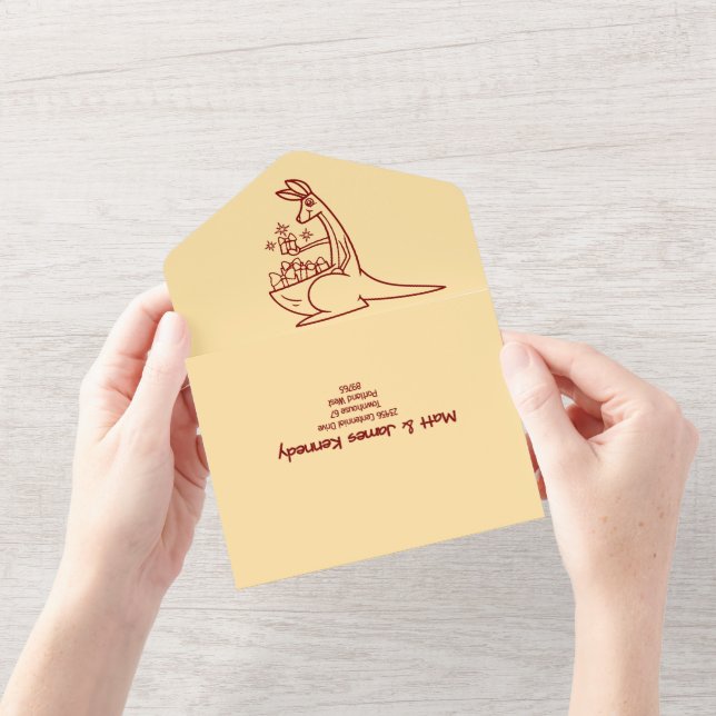 Invitation Tout En Un Beurre Jaune et Rouge Animaux australiens Annivers (Ouverture)