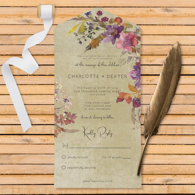 Invitation Tout En Un Bijou Boho Rustique Tone Floral Sage No Dinner (Créateur téléchargé)