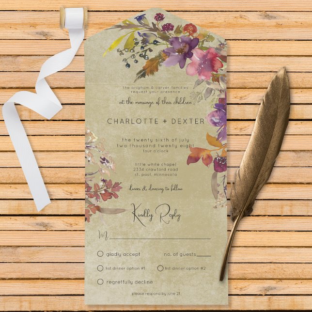 Invitation Tout En Un Bijou Boho Rustique Tone Florals Sage Dîner (Créateur téléchargé)