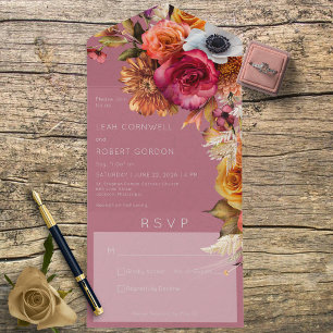 Invitation Tout En Un Bijou Boho vintage et floral rose Pas de dîner
