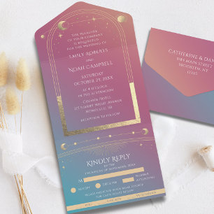 Invitation Tout En Un Bijou mystique Or Céleste Sun Moon Stars