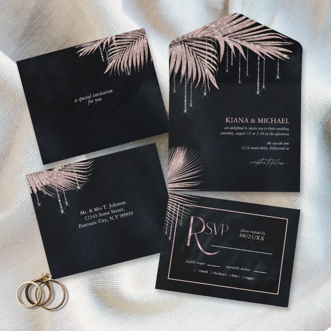 Invitation Tout En Un Bijoux feuille Mariage Rose Gold ID830 (Créateur téléchargé)