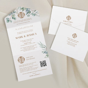 Invitation Tout En Un Bilingue Eucalyptus Traditionnel Vietnamien