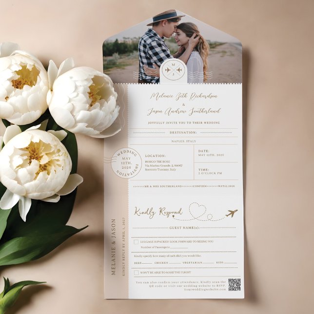 Invitation Tout En Un Billet Passeport d'embarquement Destination Thème  (Boarding Passport Ticket Destination Travel Theme All In One Invitation)