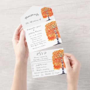 Invitation Tout En Un Birch Bark Fall Country Rustic Wood Feuilles