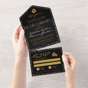 Invitation Tout En Un Black Et Gold Stars Goth Motif