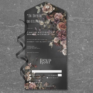 Invitation Tout En Un Black Moody Gothic Flowers & Dîner Mist