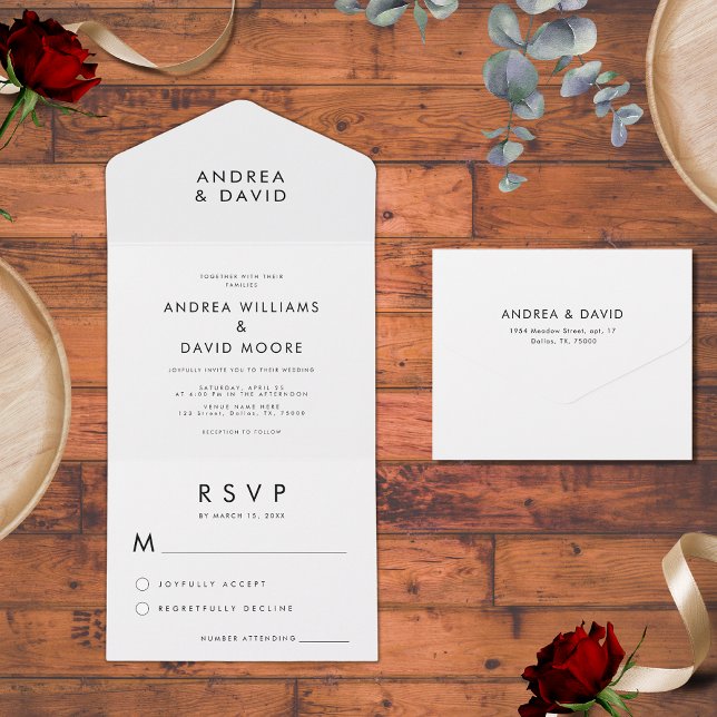 Invitation Tout En Un Black White Plain Simple Minimalist RSVP Wedding (Créateur téléchargé)