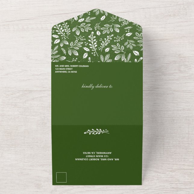 Invitation Tout En Un Blanc Botaniques Vert Pas d'enveloppe Mariage (Dehors)