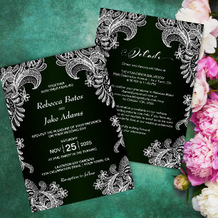 Invitation Tout en un blanc dentelle Mariage vert